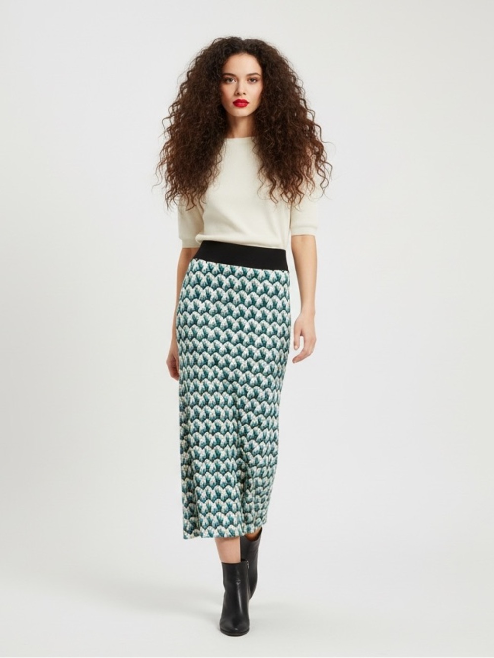 Karen Kane Baja Crochet Scallop Blue Green Maxi Skirt Size XS